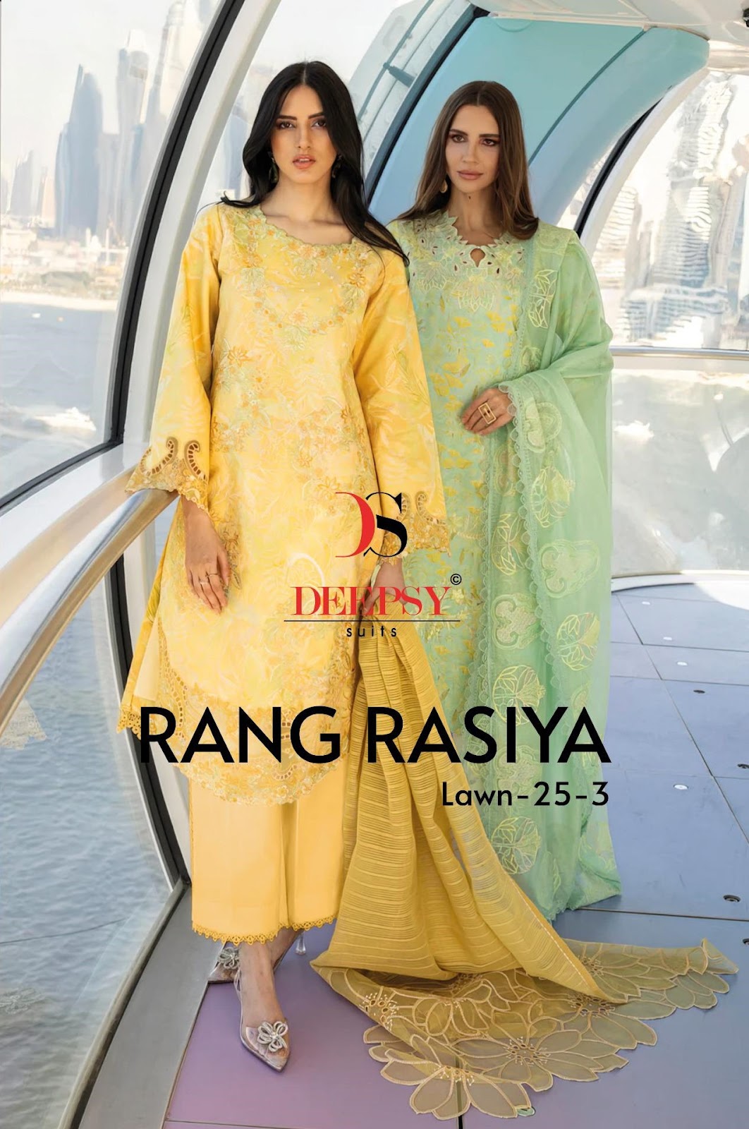Rangrasiya Lawn 25-3 Deepsy Cotton Satin Pakistani Patch Work Suits Wholesaler