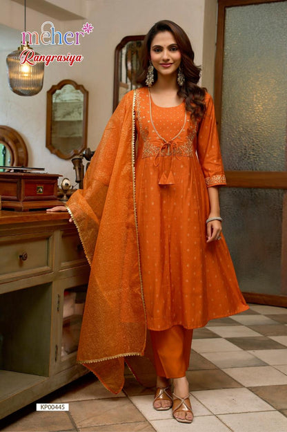Rangrasiya Meher Roman Silk Readymade Anarkali Suits Wholesale Price