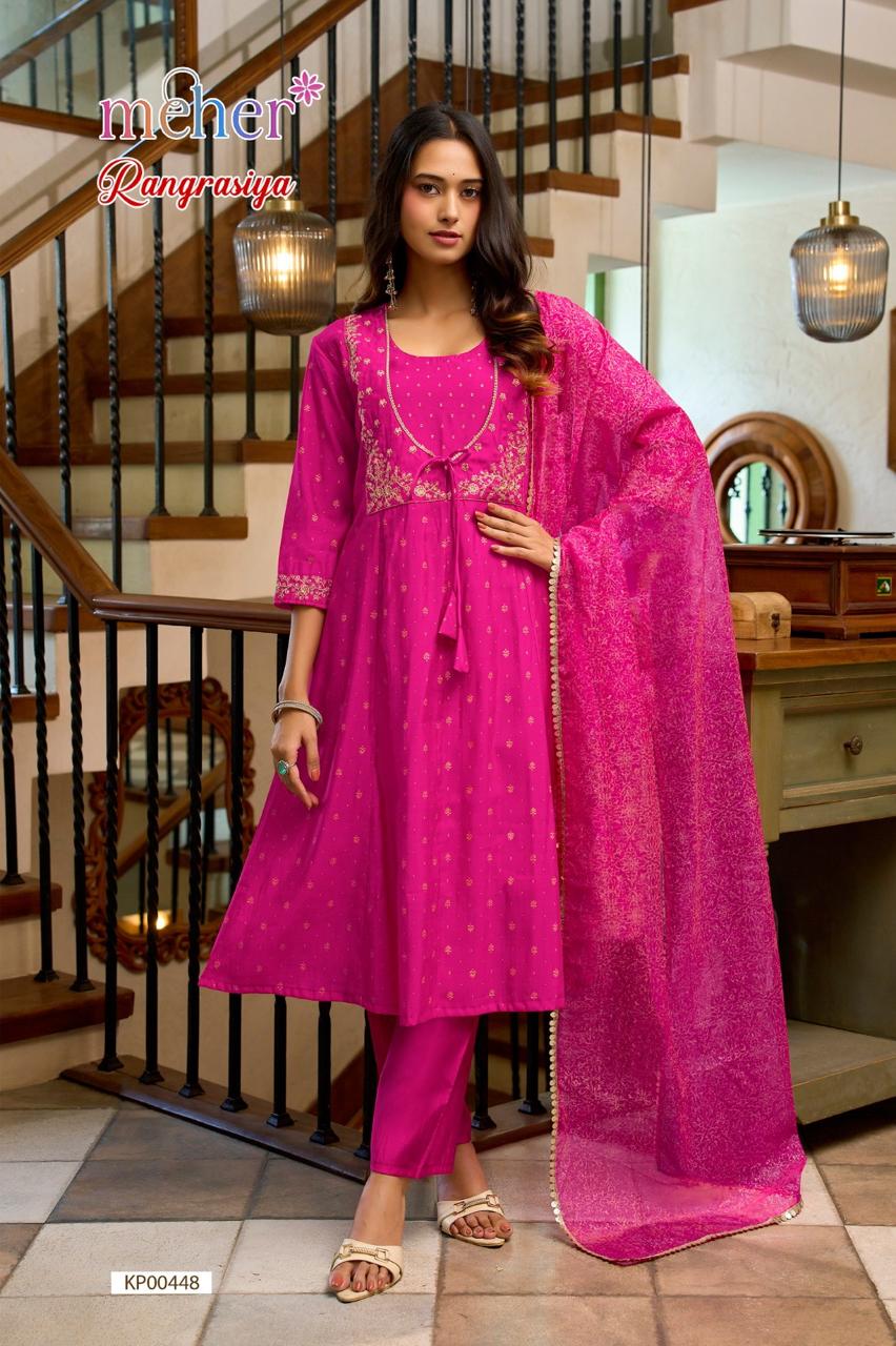 Rangrasiya Meher Roman Silk Readymade Anarkali Suits Wholesale Price