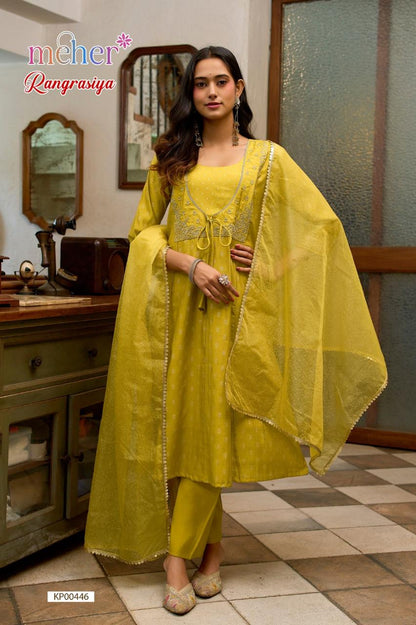 Rangrasiya Meher Roman Silk Readymade Anarkali Suits Wholesale Price