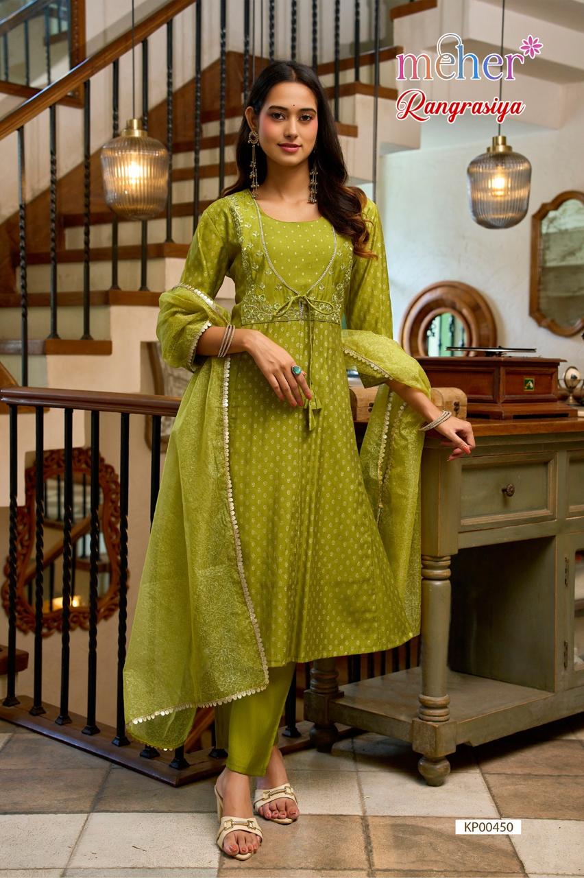 Rangrasiya Meher Roman Silk Readymade Anarkali Suits Wholesale Price