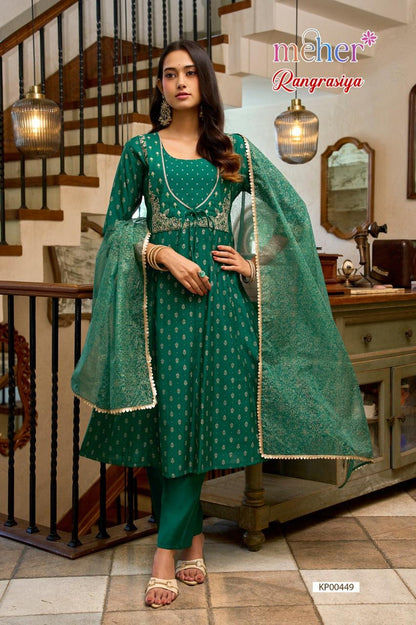 Rangrasiya Meher Roman Silk Readymade Anarkali Suits Wholesale Price