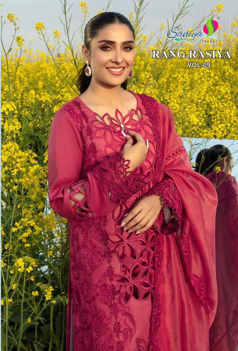 Rangrasiya Vol 9 Saniya Trendz Pure Cotton Pakistani Salwar Suits Exporter Ahmedabad
