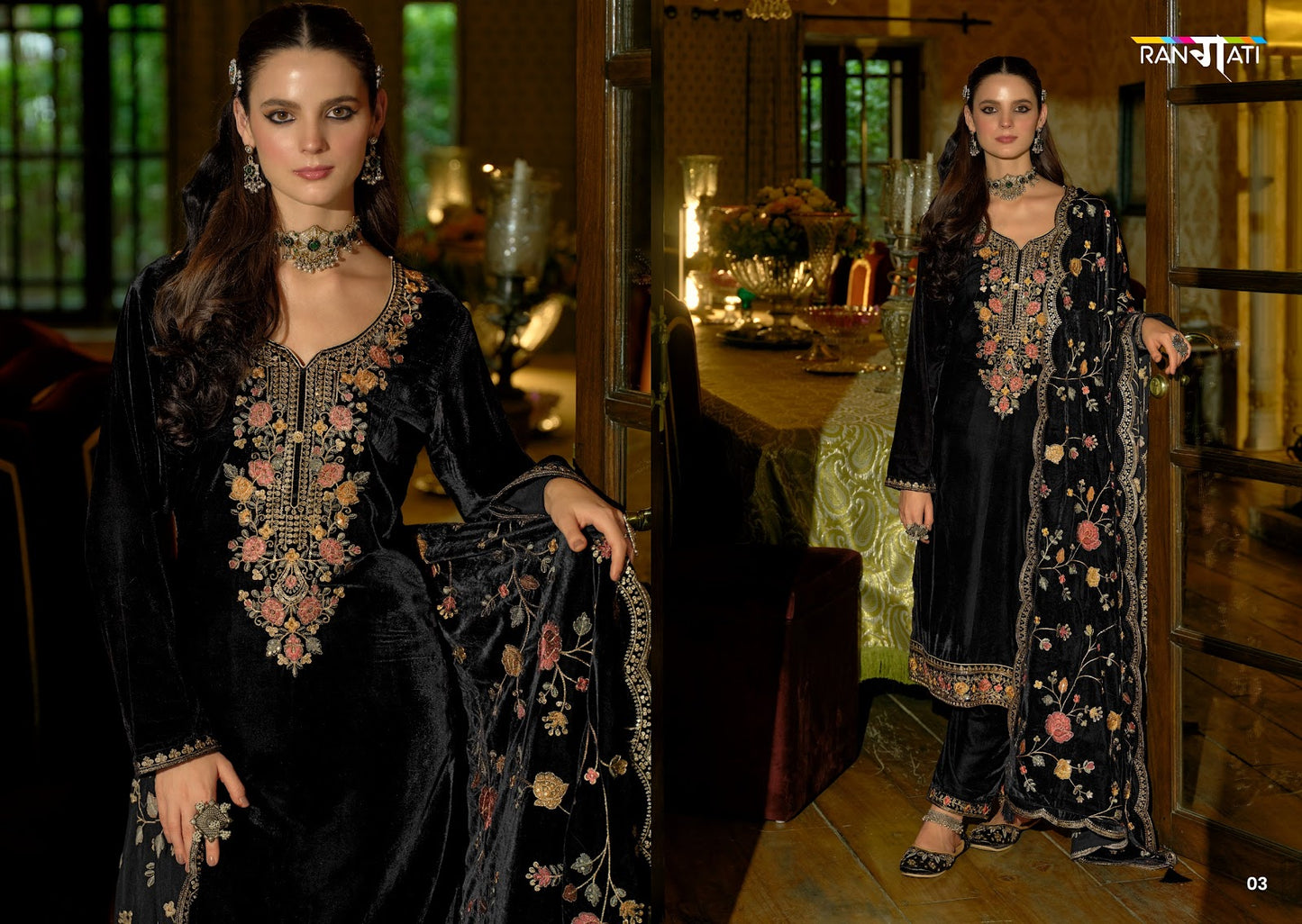 Rangrez Rangati Prints Velvet Suits Supplier Ahmedabad