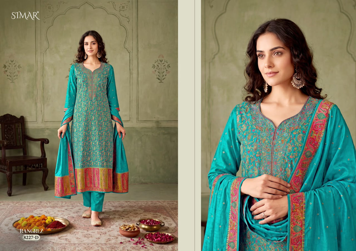 Rangrez Simar Silk Jacquard Pant Style Suits Manufacturer Ahmedabad