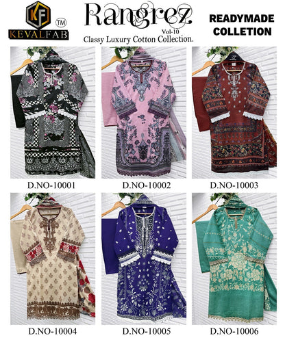 Rangrez Vol 10 Classy Luxury Cotton Collection Keval Fab Karachi Readymade Suits Wholesale Rate