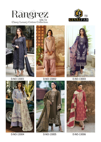 Rangrez Vol 13 Keval Fab Mix Cotton Karachi Salwar Suits Wholesaler India