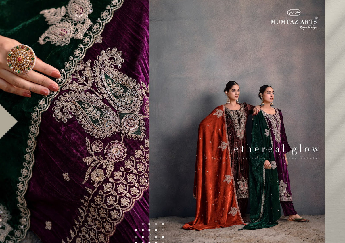 Rangreza Mumtaz Arts Crush Velvet Suits Wholesale Rate