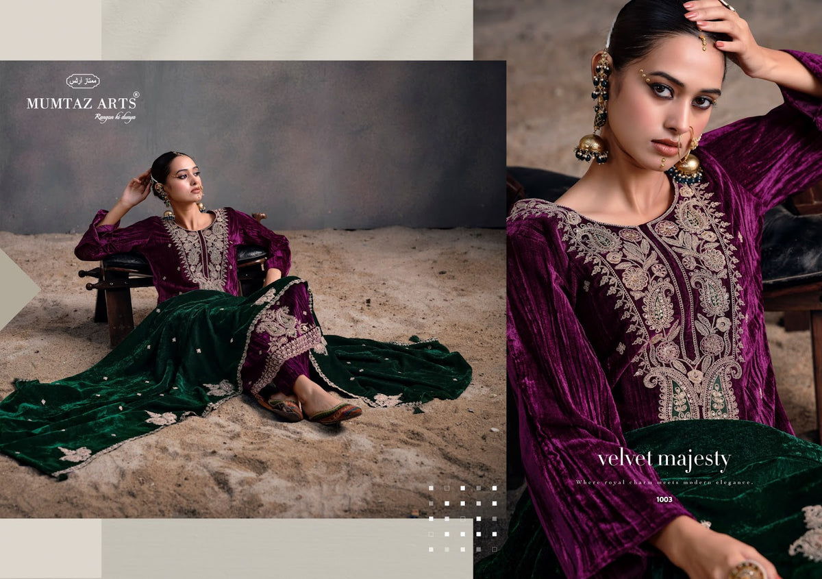 Rangreza Mumtaz Arts Crush Velvet Suits Wholesale Rate