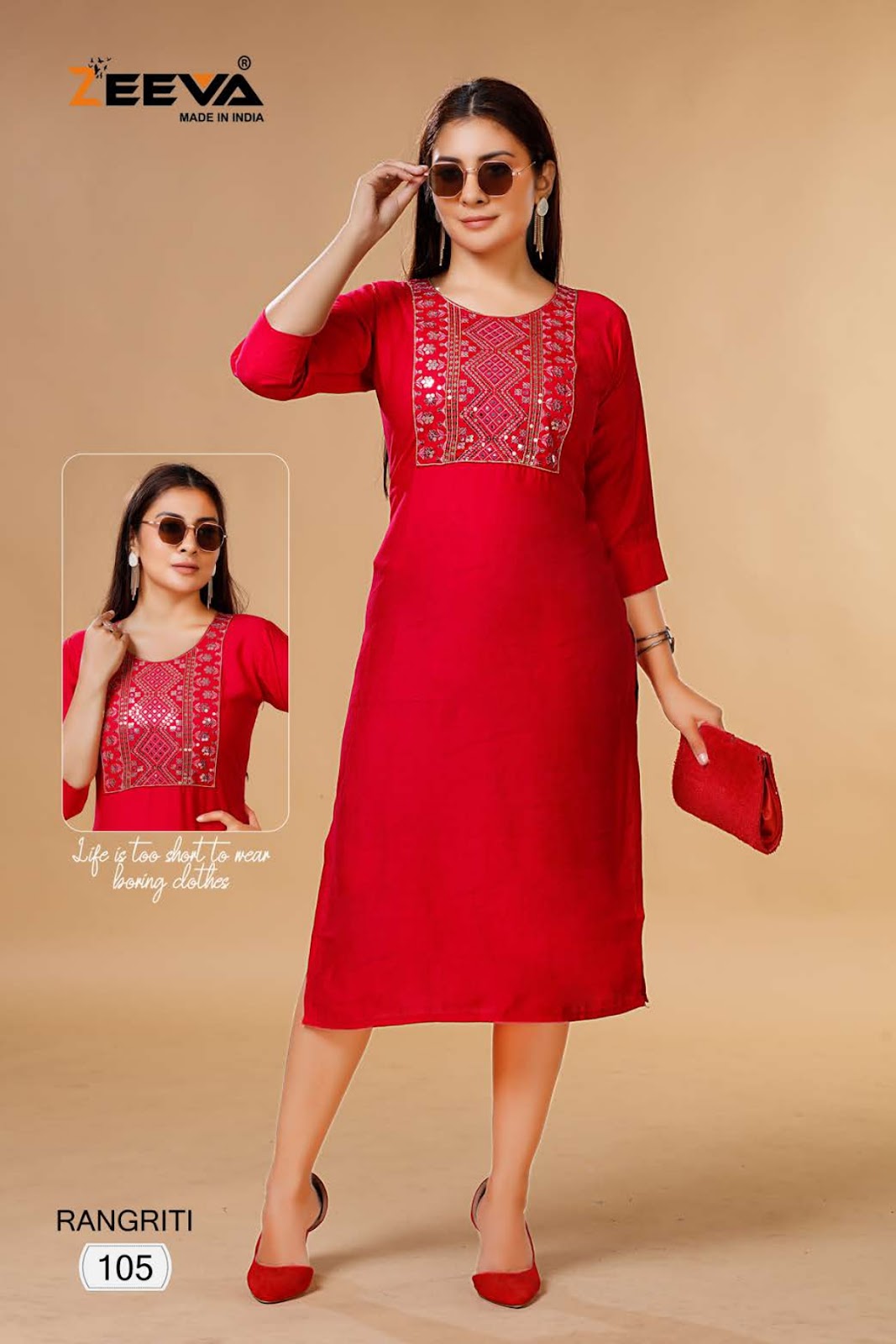 Rangriti Zeeva Fancy Rayon Knee Length Kurtis Kavya Style Plus