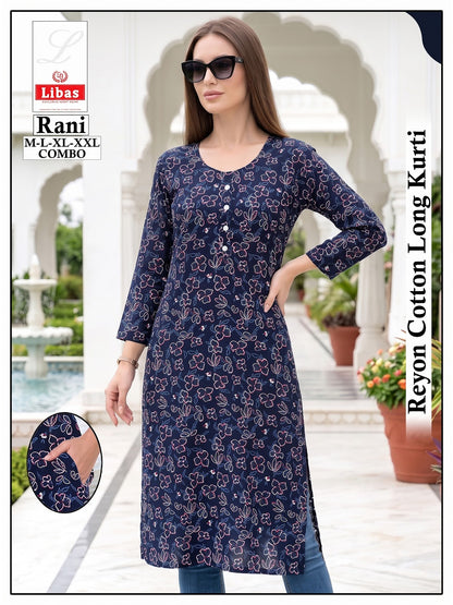 Rani Libas Amiti Reyon Knee Length Kurtis Wholesaler Ahmedabad