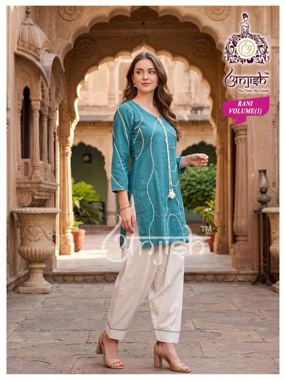 Rani Vol 1 Farsi Salwar Anjish Reyon Kurti Bottom Set Supplier Gujarat