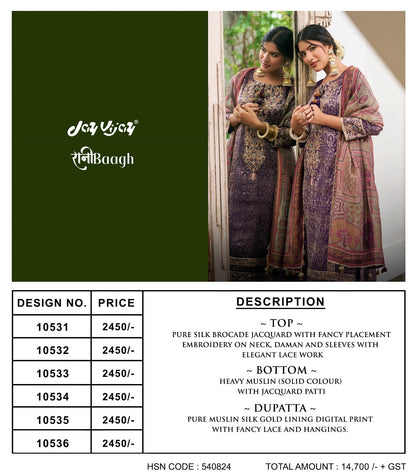 Ranibaagh Jay Vijay Pant Style Suits Wholesale Price