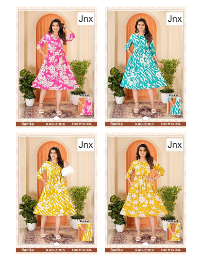 Ranika 031225 Jnx Rayon Print Anarkali Kurtis Wholesale Price