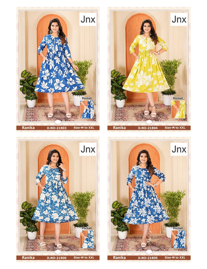 Ranika 031225 Jnx Rayon Print Anarkali Kurtis Wholesale Price