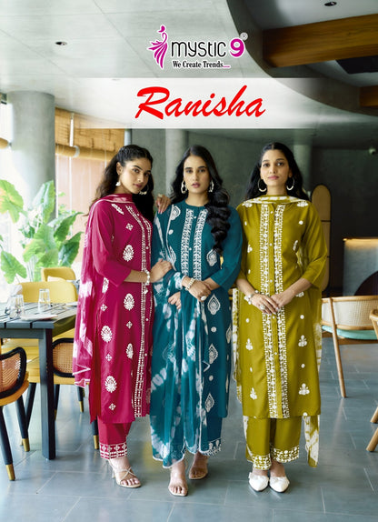 Ranisha Vol 1 Mystic 9 Rayon Readymade Pant Style Suits Exporter