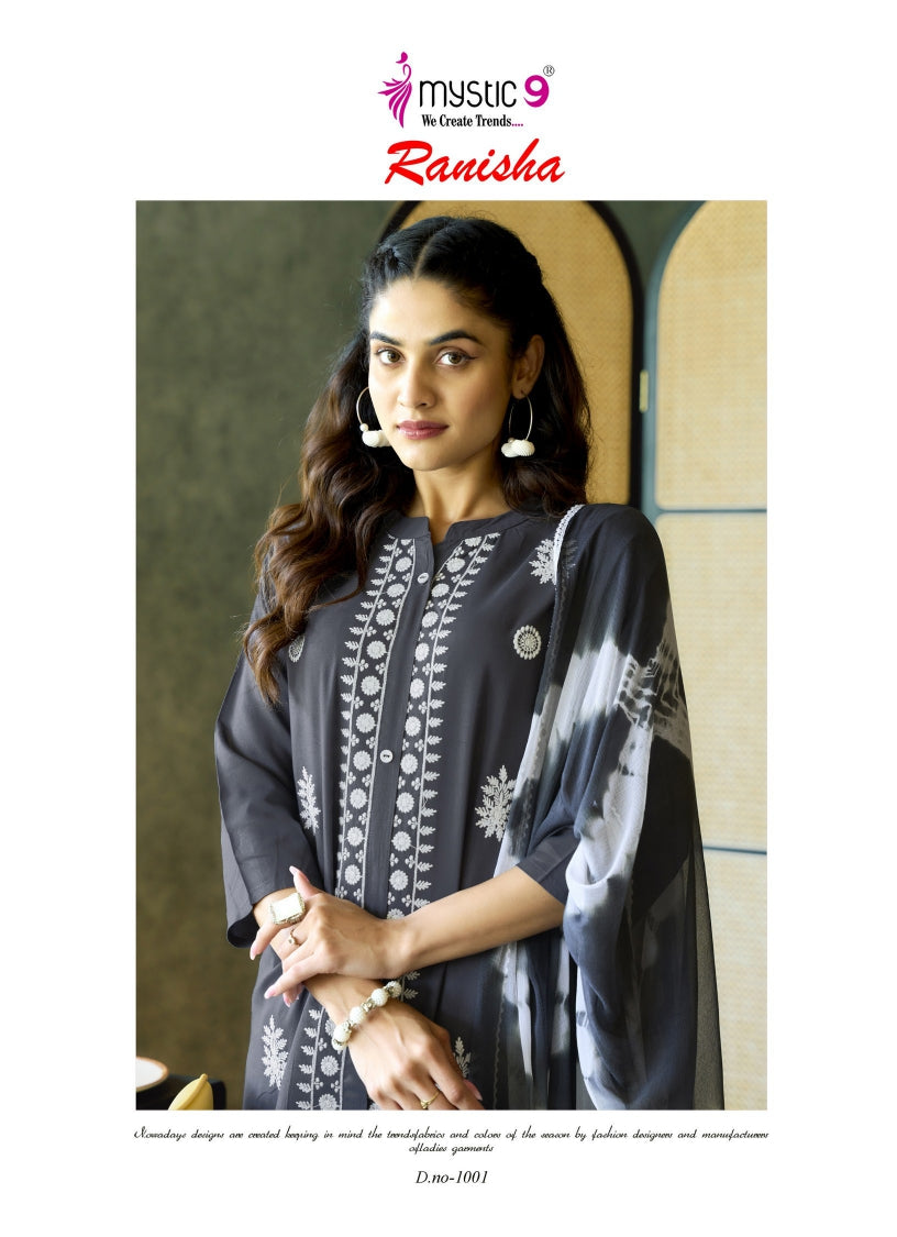 Ranisha Vol 1 Mystic 9 Rayon Readymade Pant Style Suits Exporter