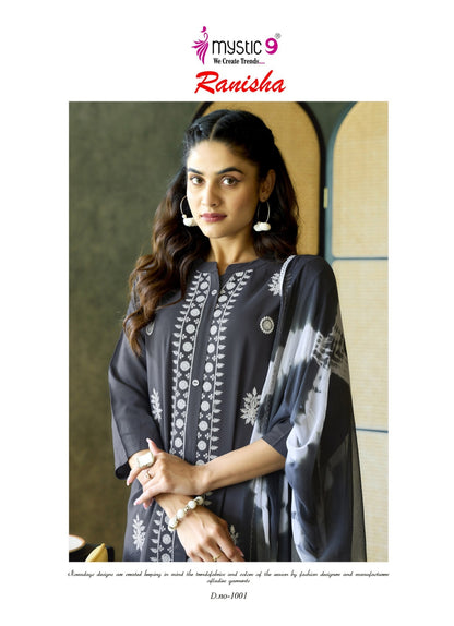 Ranisha Vol 1 Mystic 9 Rayon Readymade Pant Style Suits Exporter