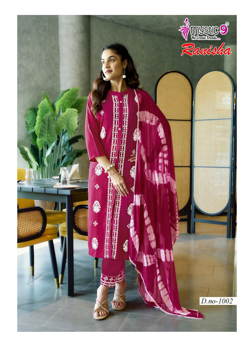 Ranisha Vol 1 Mystic 9 Rayon Readymade Pant Style Suits Exporter