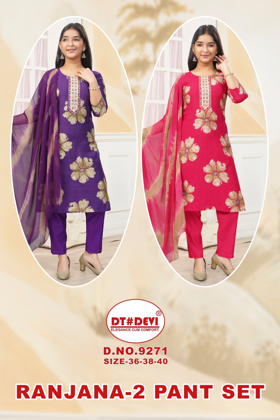 Ranjana 2 Dn 9271 Dt Devi Vetican Girls Readymade Pant Suits Wholesaler