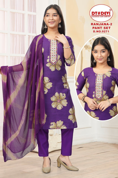 Ranjana 2 Dn 9271 Dt Devi Vetican Girls Readymade Pant Suits Wholesaler