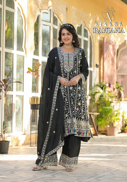 Ranjana Black Afsana Chinon Readymade Plazzo Style Suits Manufacturer India