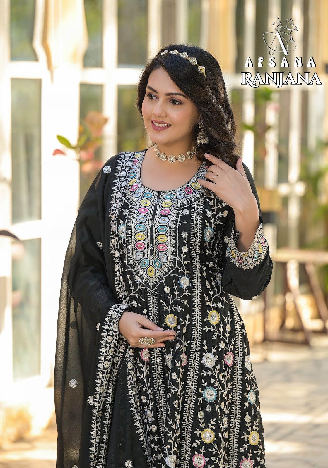 Ranjana Black Afsana Chinon Readymade Plazzo Style Suits Manufacturer India