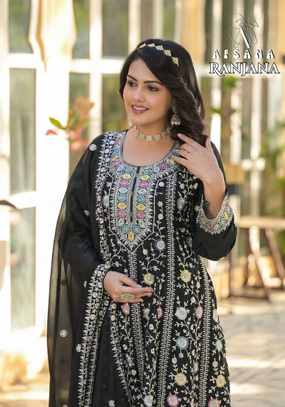 Ranjana Black Afsana Chinon Readymade Plazzo Style Suits Manufacturer India