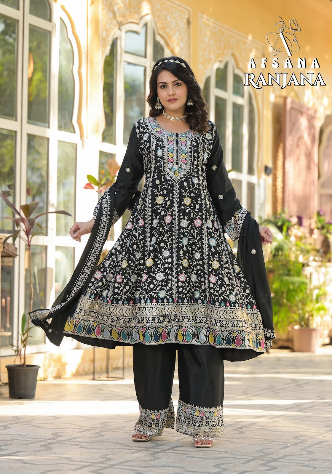 Ranjana Black Afsana Chinon Readymade Plazzo Style Suits Manufacturer India