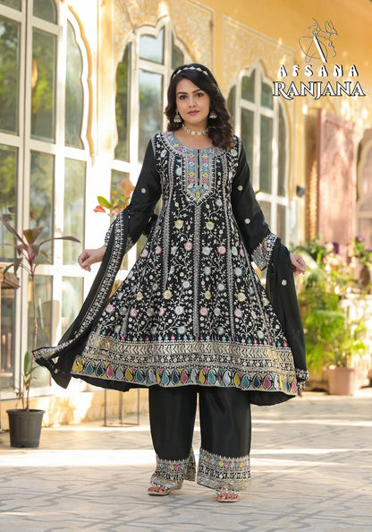 Ranjana Black Afsana Chinon Readymade Plazzo Style Suits Manufacturer India