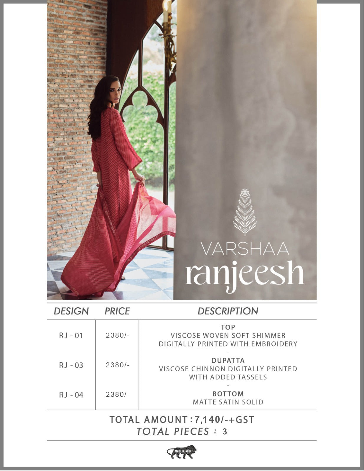 Ranjeesh Varshaa Viscose Plazzo Style Suits Manufacturer India