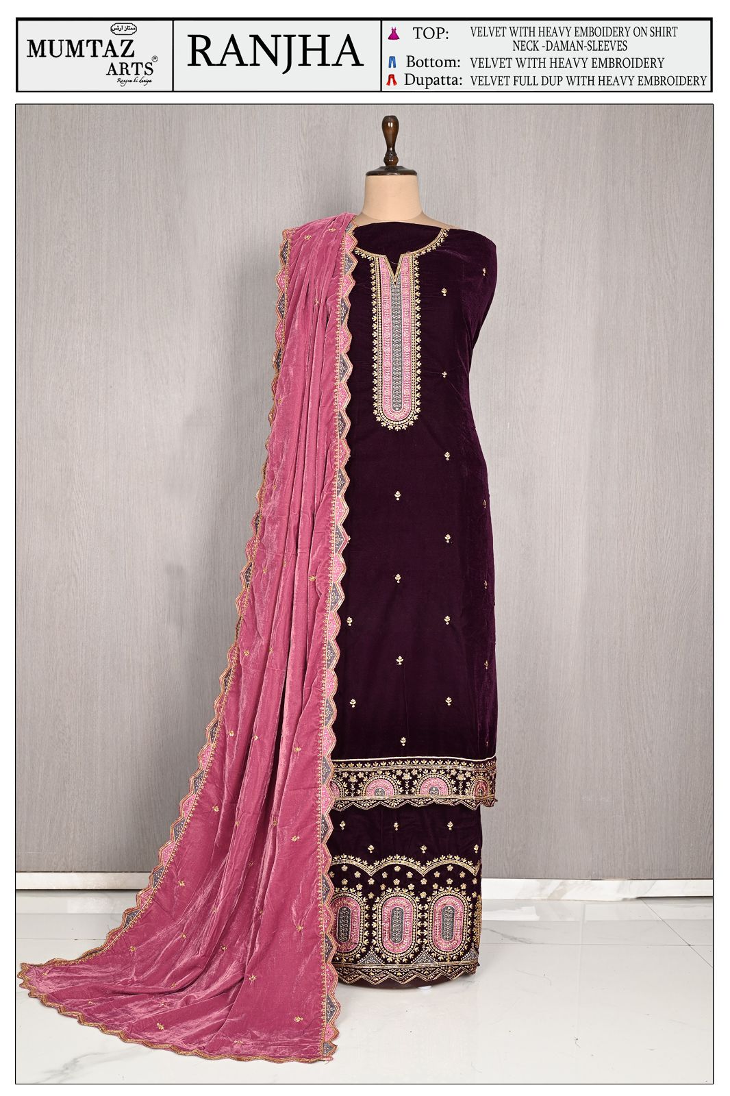 Ranjha Mumtaz Arts Velvet Suits Wholesaler Ahmedabad