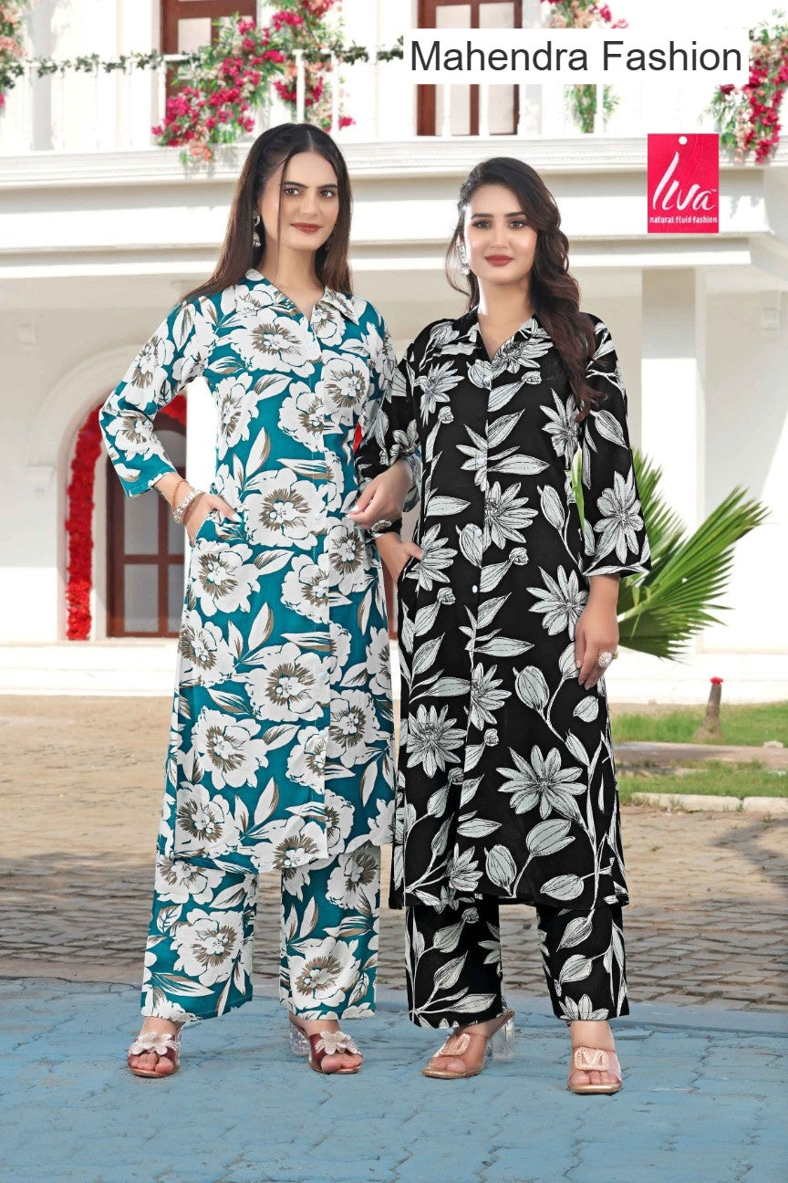 Ranjha Vol 4 Mahendra Fashion Liva Rayon Co Ord Set Exporter Gujarat –  Kavya Style Plus