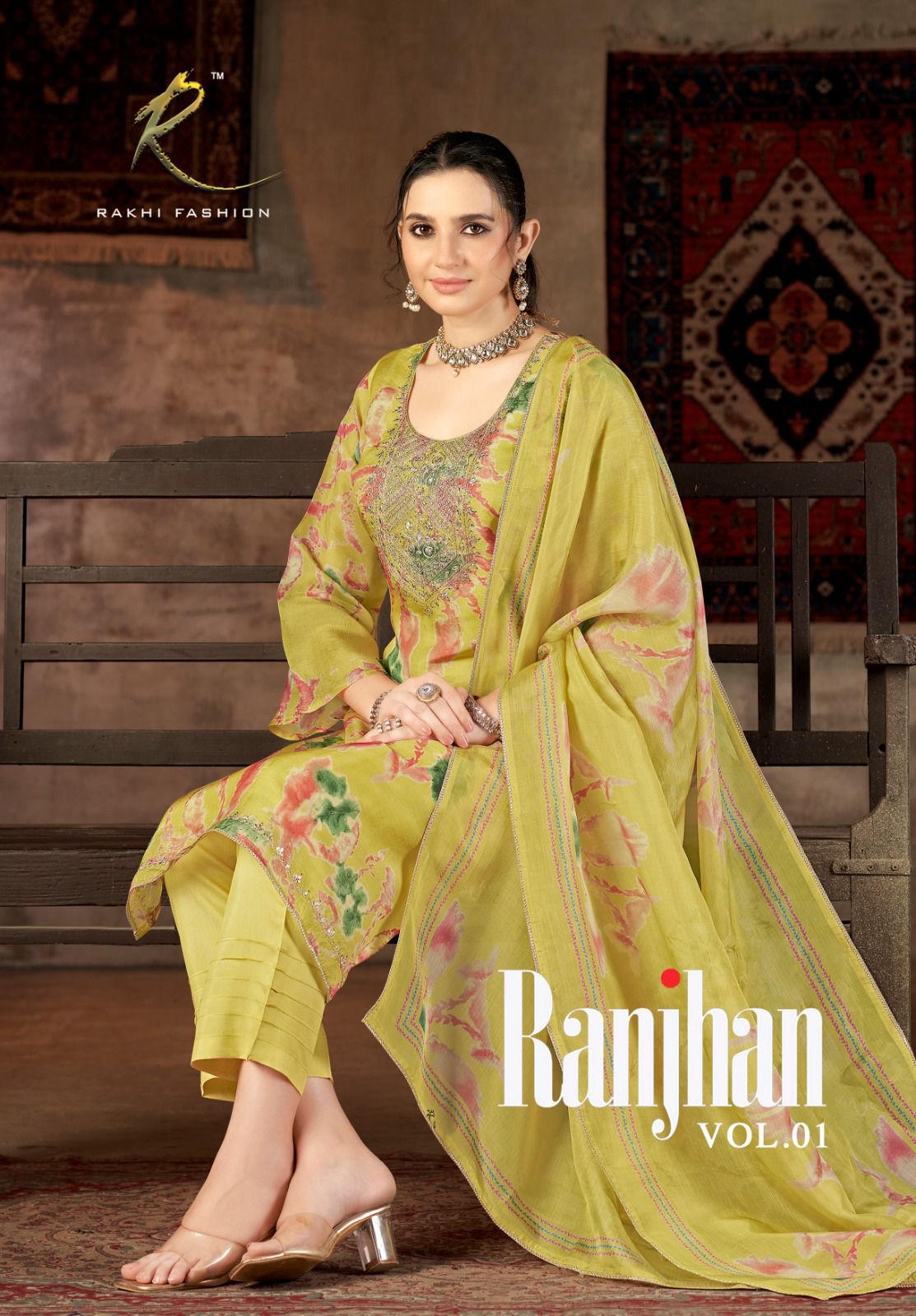 Ranjhan Vol 1 Rakhi Fashion Pure Bemberg Pant Style Suits Supplier Gujarat