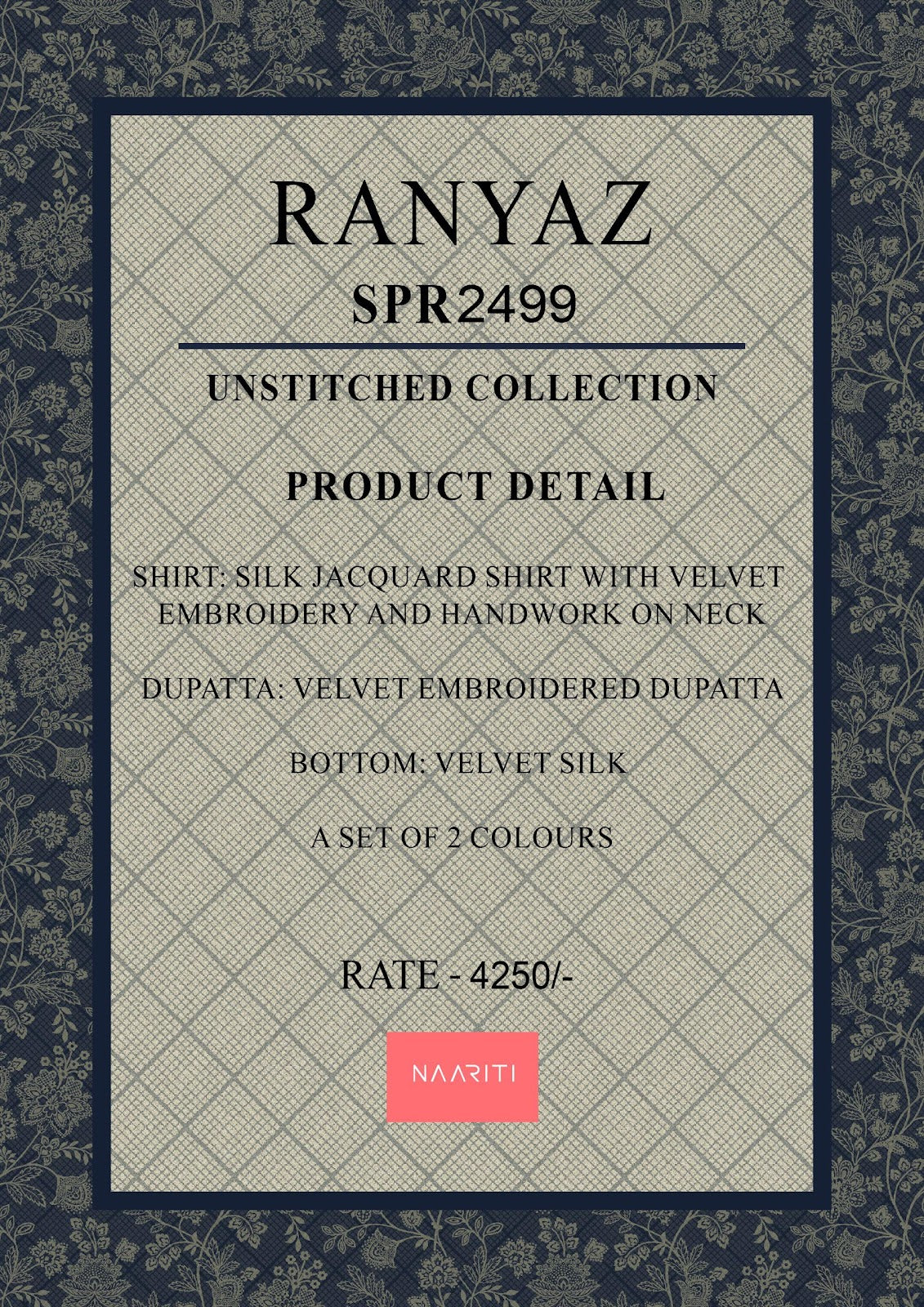 Ranyaz Naariti Velvet Suits Wholesale Price
