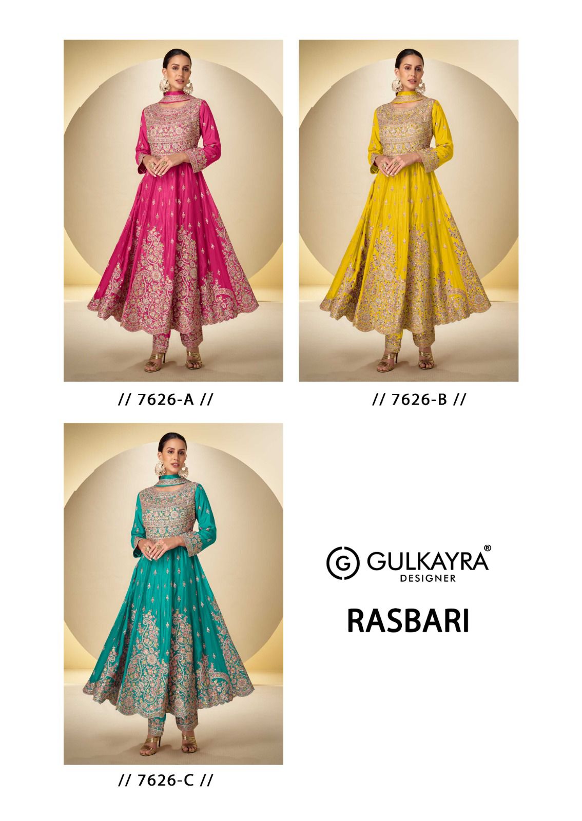 Rasbari Gulkayra Designer Chinon Readymade Anarkali Suits Wholesaler Ahmedabad