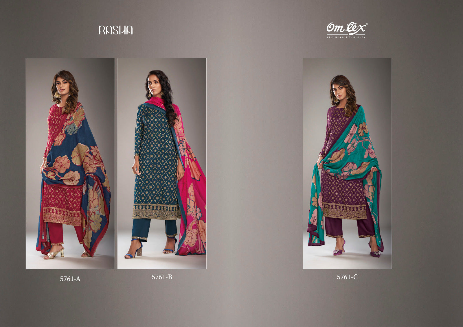 Rasha Omtex Silk Jacquard Pant Style Suits Supplier Gujarat