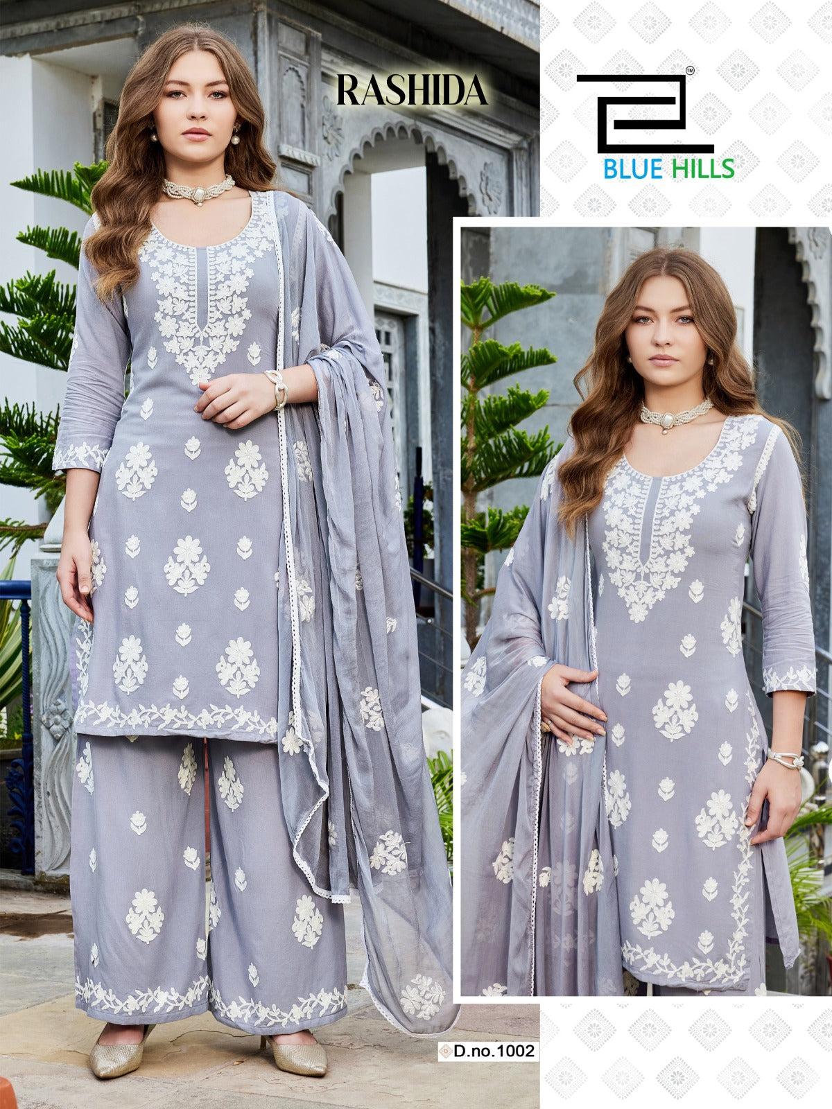 Rashida Blue Hills Rayon 14Kg Readymade Plazzo Style Suits Supplier Gujarat