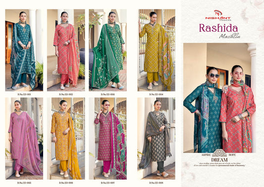Rashida Nishant Fashion Viscose Muslin Pant Style Suits Manufacturer Ahmedabad