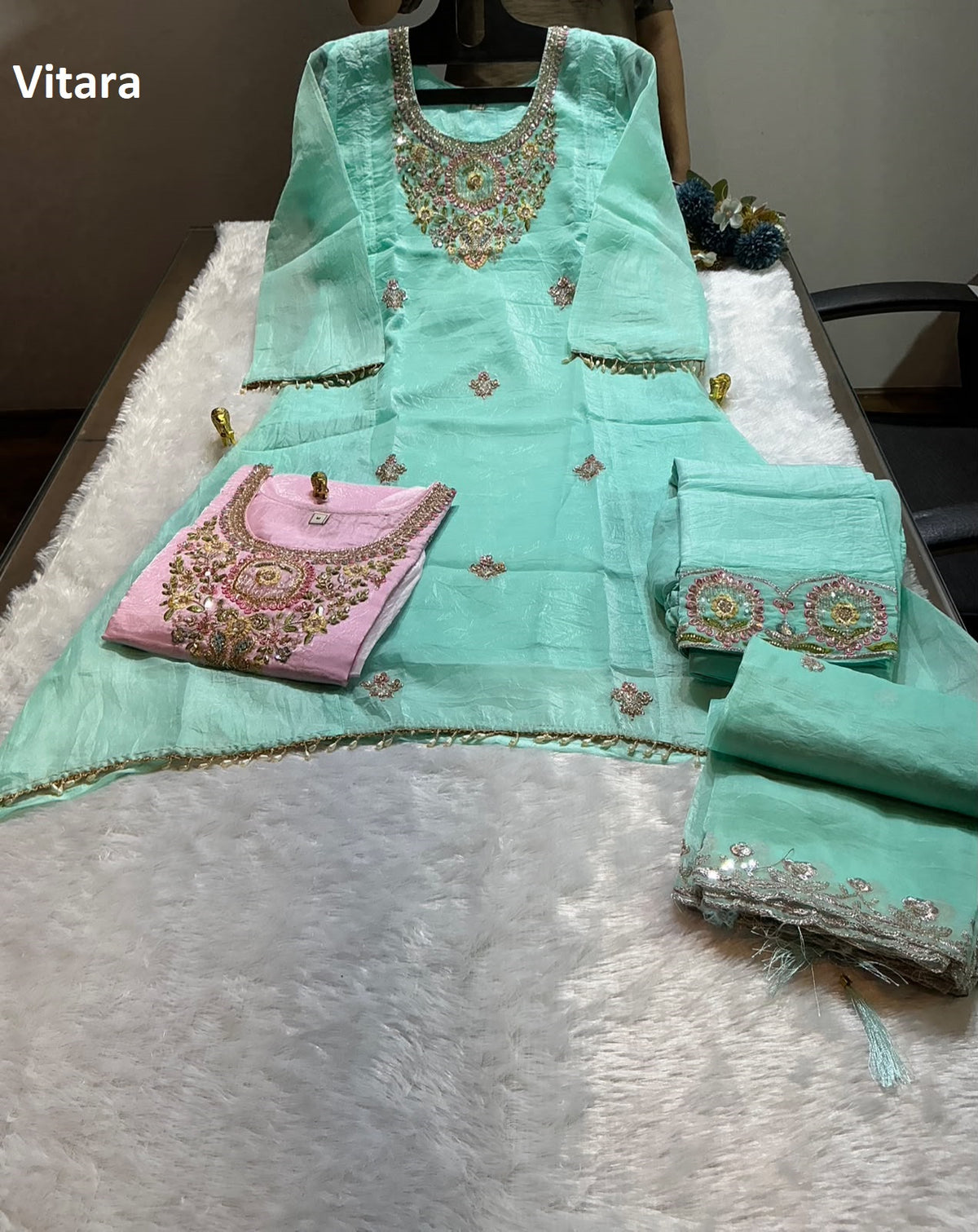 Rashida Vitara Crush Readymade Plazzo Style Suits Exporter India