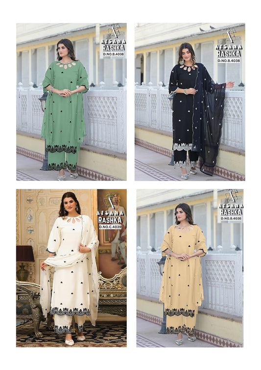 Rashka Afsana Viscose Rayon Readymade Pant Style Suits Wholesale Price