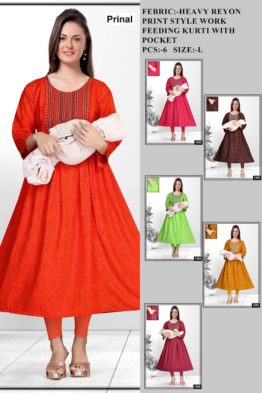 Rashmi Prinal Reyon Feeding Kurtis Supplier India