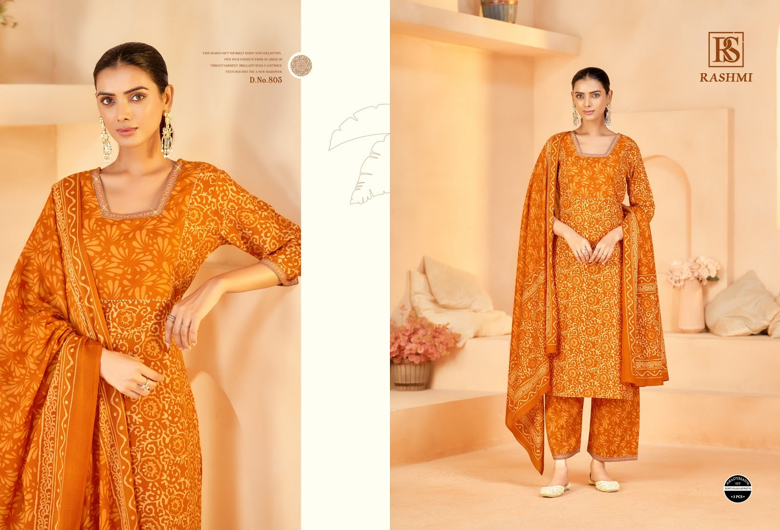 Rashmi Rangi Sangi Cotton Readymade Plazzo Style Suits Supplier India