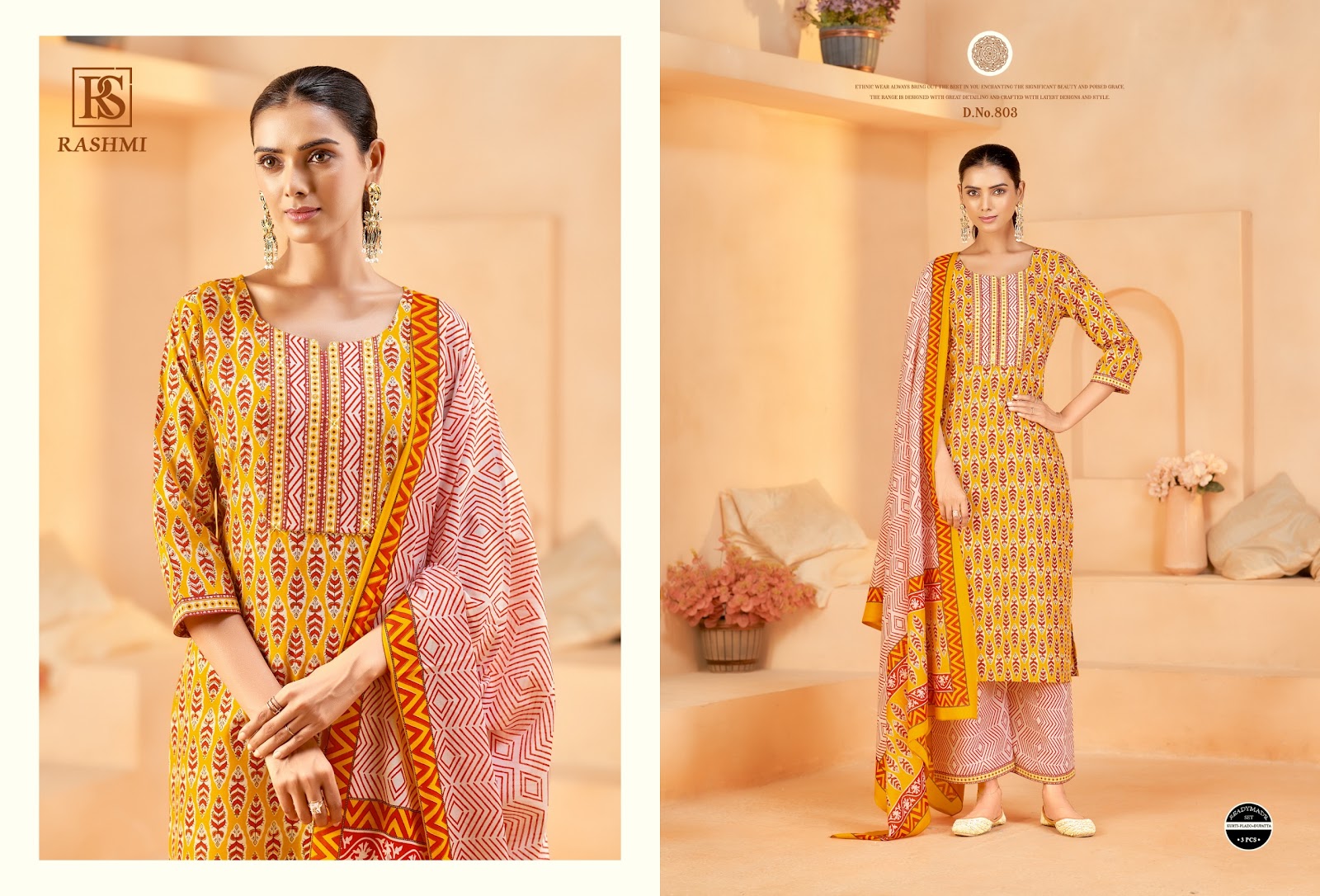 Rashmi Rangi Sangi Cotton Readymade Plazzo Style Suits Supplier India