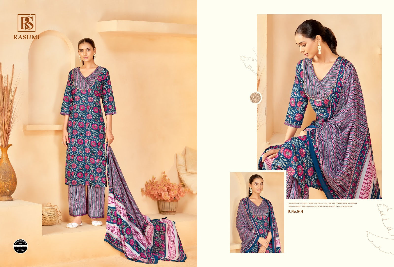 Rashmi Rangi Sangi Cotton Readymade Plazzo Style Suits Supplier India