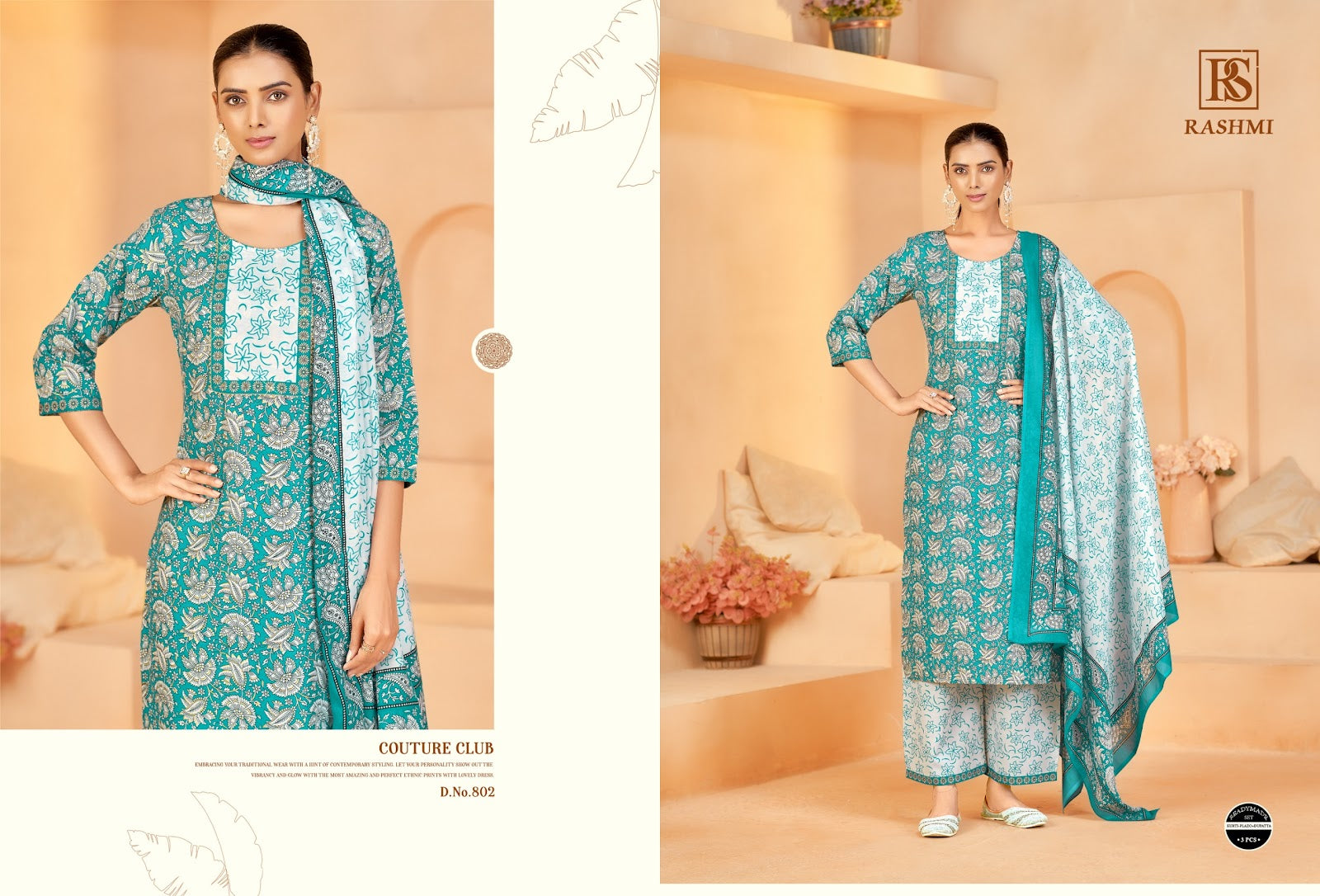 Rashmi Rangi Sangi Cotton Readymade Plazzo Style Suits Supplier India