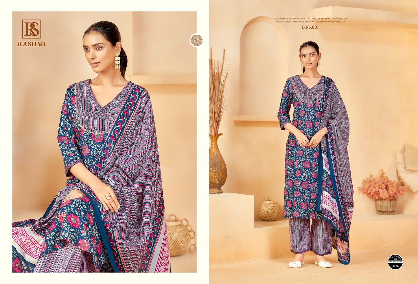 Rashmi Rangi Sangi Cotton Readymade Plazzo Style Suits Supplier India