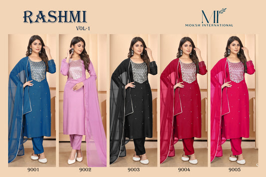 Rashmi Vol 1 Moksh International Premium Readymade Pant Style Suits Exporter Gujarat