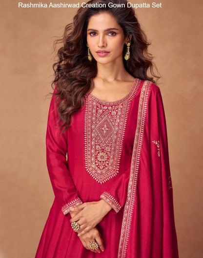 Rashmika Aashirwad Creation Silk Gown Dupatta Set Supplier India