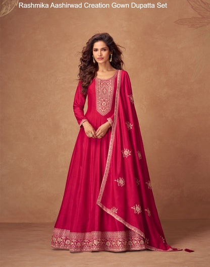 Rashmika Aashirwad Creation Silk Gown Dupatta Set Supplier India